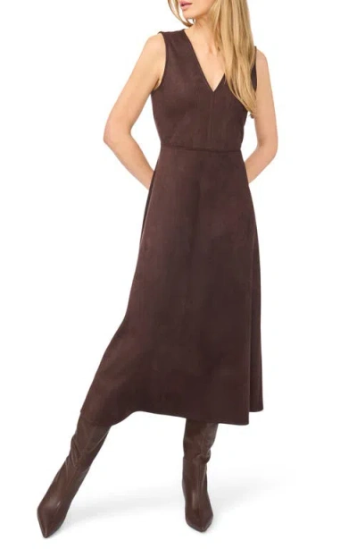 Halogenr Halogen(r) V-neck Faux Suede Midi Dress In Dark Roast