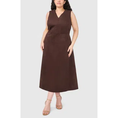 Halogenr Halogen(r) V-neck Faux Suede Midi Dress In Dark Roast