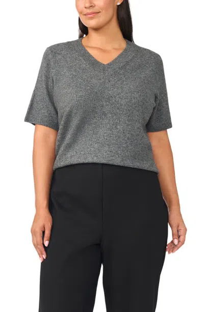 Halogenr Halogen(r) V-neck Short Sleeve Sweater In Medium Heather Grey