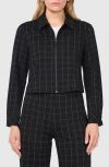 Halogenr Halogen(r) Windowpane Check Crop Zip-up Jacket In Rich Black