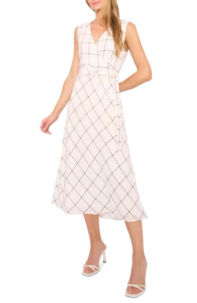 Halogenr Halogen(r) Windowpane Check Faux Wrap Dress In White