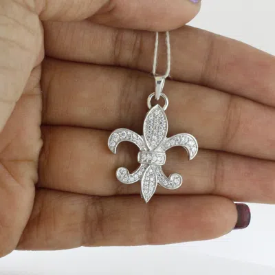 Pre-owned Halojeweler Deal 0.35 Ct Natural Round Diamond Fleur De Lis Charm Pendant 14k White Gold