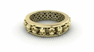 Pre-owned Halojeweler Halloween Deal Mens Skull Wedding Anniversary Band Ring Solid 10k Yellow Gold