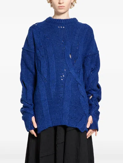 Halos Cables Distressed Sweater In Blue