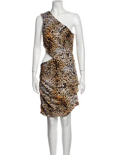 Pre-owned Halpern Animal Print Knee-length Dress In Brown