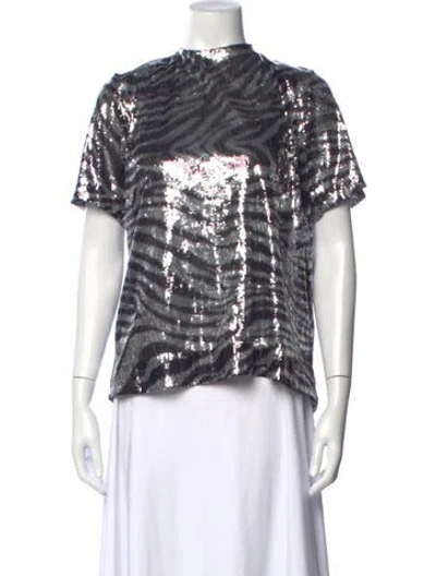 Pre-owned Halpern Animal Print Mock Neck Top In Multicolor