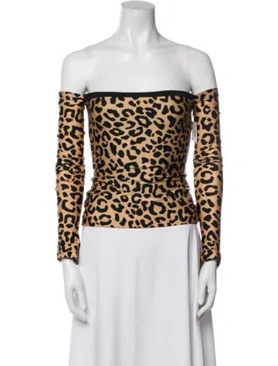 Pre-owned Halpern Animal Print Off-the-shoulder Top W/ Tags In Multi