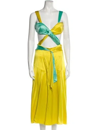 Pre-owned Halpern Colorblock Pattern Long Dress W/ Tags In Yellow