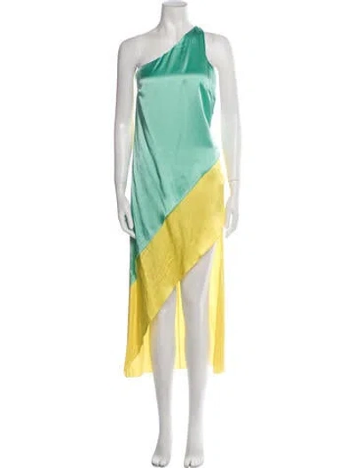 Pre-owned Halpern Colorblock Pattern One-shoulder Tunic W/ Tags In Yellow