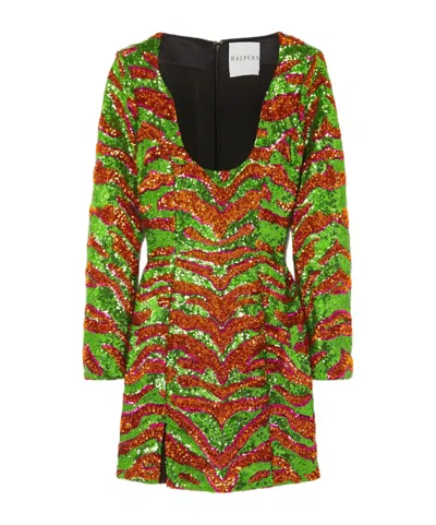 Halpern Colorful Sequin Dress In Green