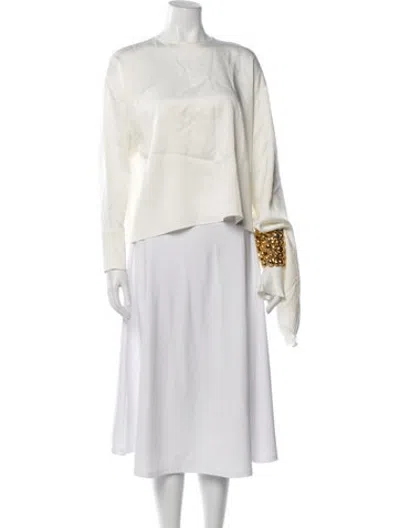 Pre-owned Halpern Crew Neck Long Sleeve Blouse In White