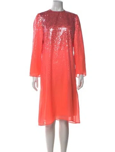 Pre-owned Halpern Crew Neck Midi Length Dress In Pink