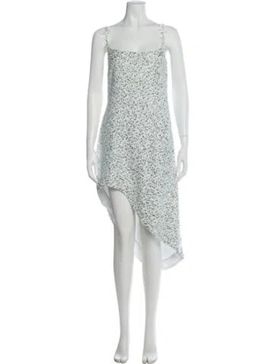 Pre-owned Halpern Floral Print Midi Length Dress In White