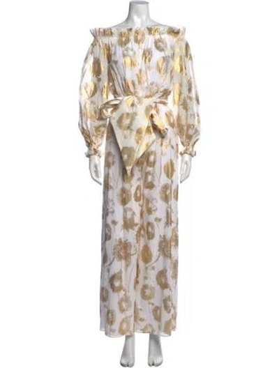 Pre-owned Halpern Floral Print Off-the-shoulder Jumpsuit In Neutrals
