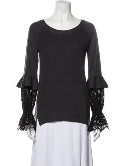 Pre-owned Halpern Merino Wool Scoop Neck Sweater In Gray