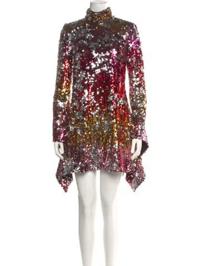 Pre-owned Halpern Mock Neck Mini Dress In Multi