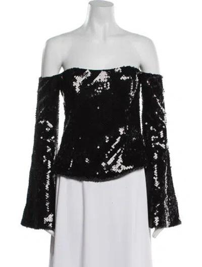 Pre-owned Halpern Off-the-shoulder Long Sleeve Blouse In Black