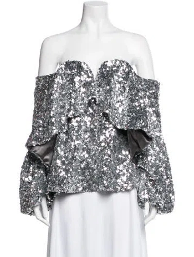 Pre-owned Halpern Off-the-shoulder Long Sleeve Top W/ Tags In Multi