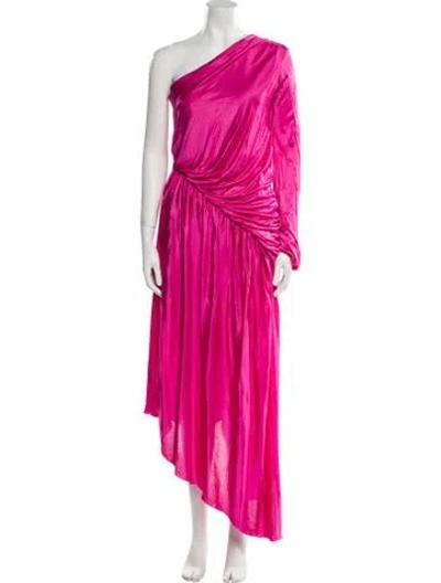 Pre-owned Halpern One-shoulder Long Dress In Pink