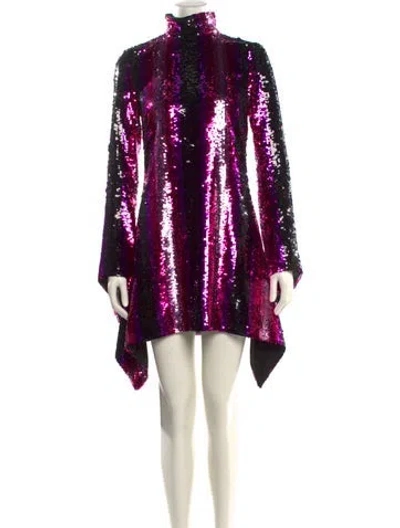 Pre-owned Halpern Patterned Knee-length Dress In Purple