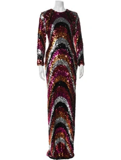 Pre-owned Halpern Patterned Long Dress In Pink