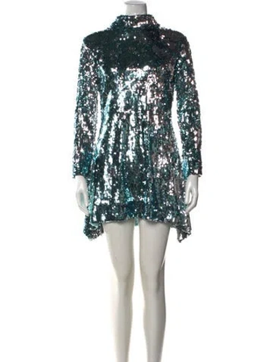 Pre-owned Halpern Patterned Mini Dress In Blue