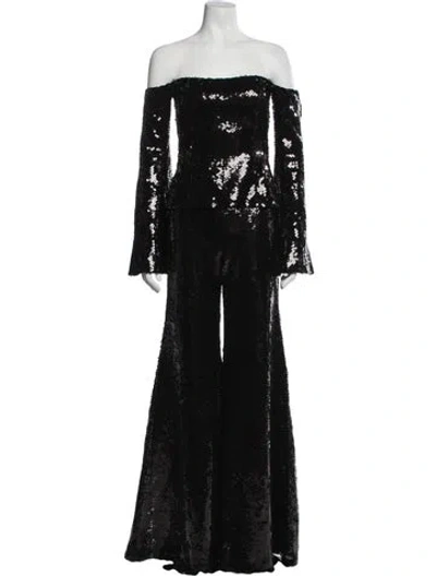 Pre-owned Halpern Patterned Sequin Embellishments Pant Set In Black