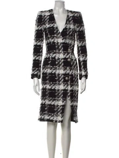 Pre-owned Halpern Plaid Print Knee-length Dress In Black