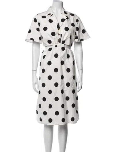 Pre-owned Halpern Polka Dot Print Midi Length Dress In Black/white