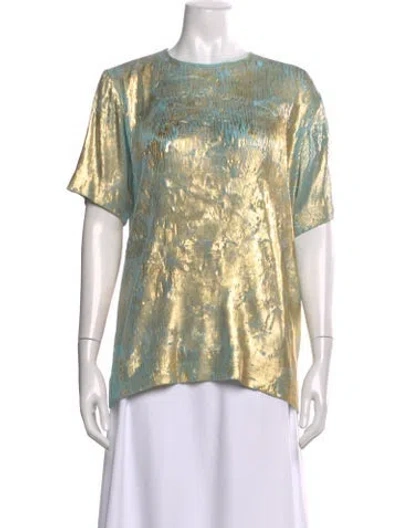 Pre-owned Halpern Printed Crew Neck Top In Gold
