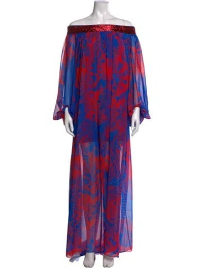 Pre-owned Halpern Printed Long Dress In Blue