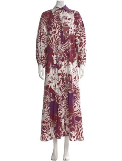 Pre-owned Halpern Printed Long Dress In Brown