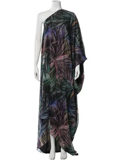 Pre-owned Halpern Printed Long Dress In Green