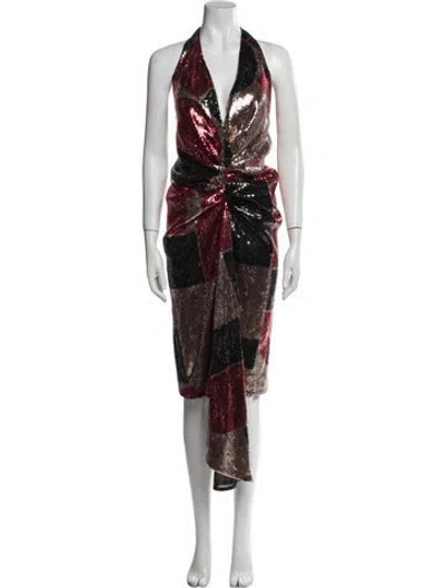 Pre-owned Halpern Printed Long Dress In Multi