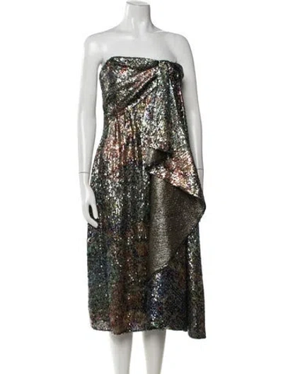 Pre-owned Halpern Printed Midi Length Dress In Gold/metallic