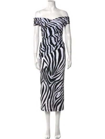 Pre-owned Halpern Printed Midi Length Dress In White