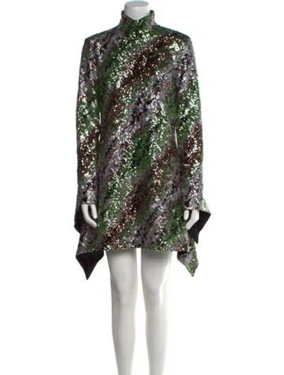 Pre-owned Halpern Printed Mini Dress In Green
