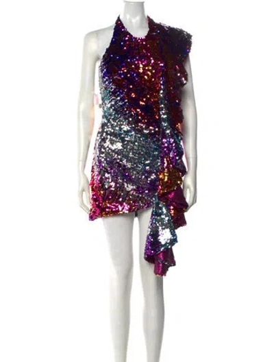 Pre-owned Halpern Printed Mini Dress In Purple