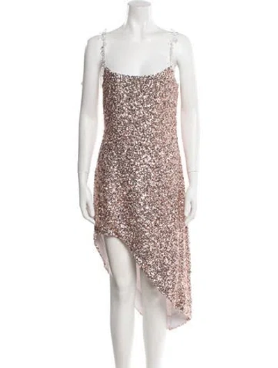 Pre-owned Halpern Sequin Midi Length Dress In Gold