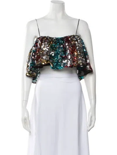 Pre-owned Halpern Sequin Patterned Crop Top In Multi