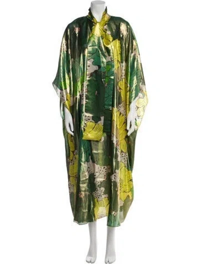 Pre-owned Halpern Silk Printed Robe In Green