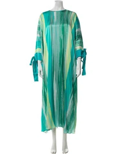 Pre-owned Halpern Silk Striped Robe In Green