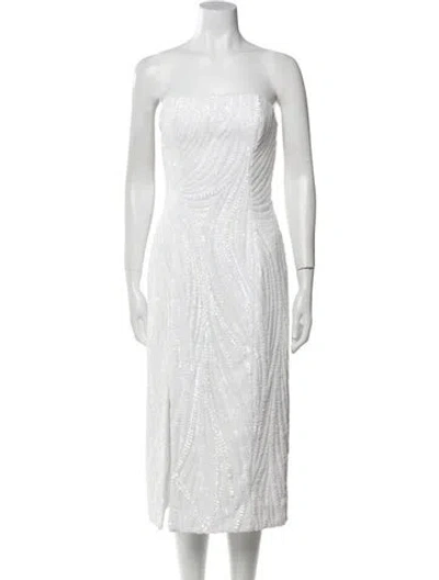 Pre-owned Halpern Strapless Knee-length Dress W/ Tags In White