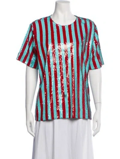 Pre-owned Halpern Striped Crew Neck Top In Multicolor