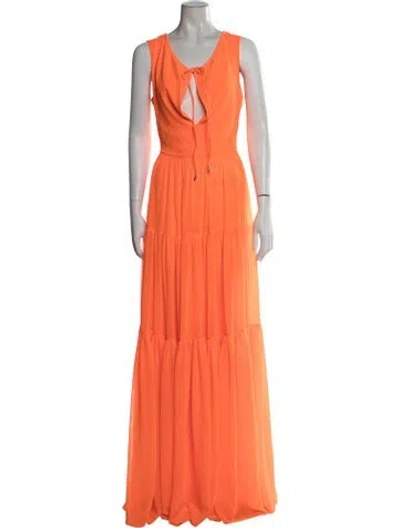 Pre-owned Halpern Tie Neck Long Dress In Orange
