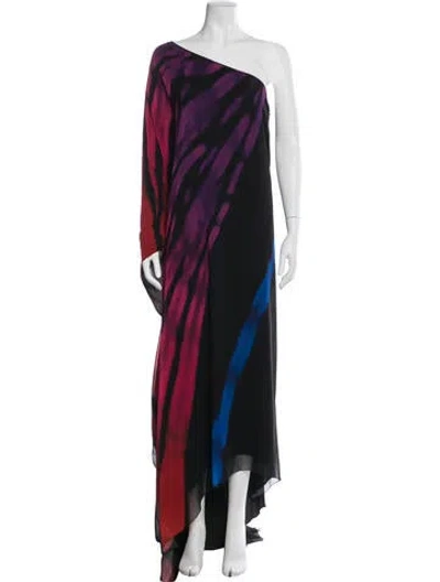 Pre-owned Halpern Tie-dye Print Long Dress In Blue