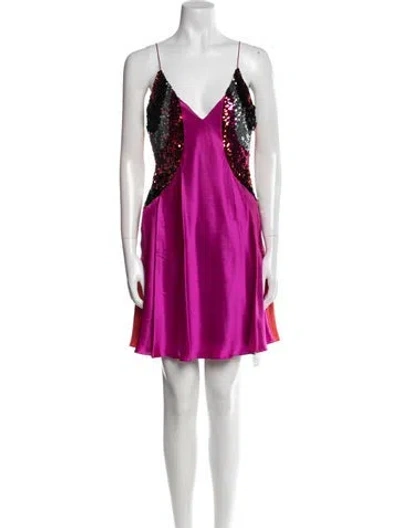 Pre-owned Halpern V-neck Mini Dress In Red