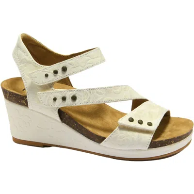 Halsa Footwear Women's Giselle Leather Sandal In Ivory/metallic Flower In Multi