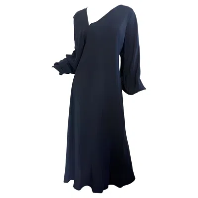 Pre-owned Halston 1970s Black Silk Bias Iconic Bishop Sleeve Vintage Evening Gown Dress