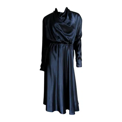 Pre-owned Halston 1970s Black Silk Wrap Dress
